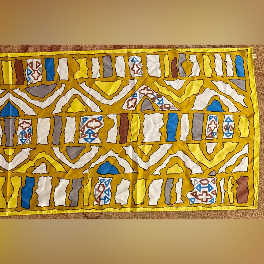 Vintage Lady Heritage Scarf Yellow Geometric Mod Oblong 47 x 15.5 Made in Japan